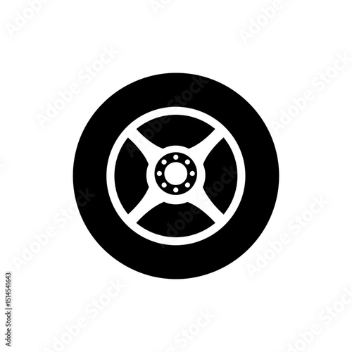 Bus wheel with hubcap detail on white background for vehicle concept