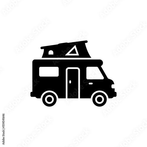 Camper van with rooftop tent on white background for outdoor camping