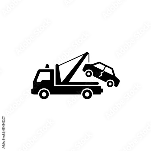 Tow truck lifting broken car for roadside assistance