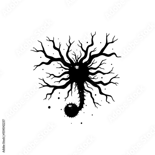 Stylized Silhouette: Abstract Spiky Figure with Branch-like Limbs in Dark and Light