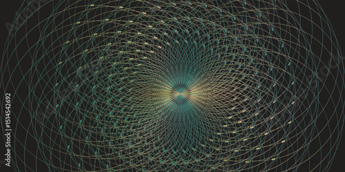 An intricate abstract pattern featuring symmetric overlapped circular lines resembling motion and harmony, generating a mesmerizing geometric visual akin 