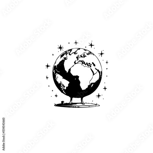 Elegant world globe graphic illustration with stars, for educational or decorative use