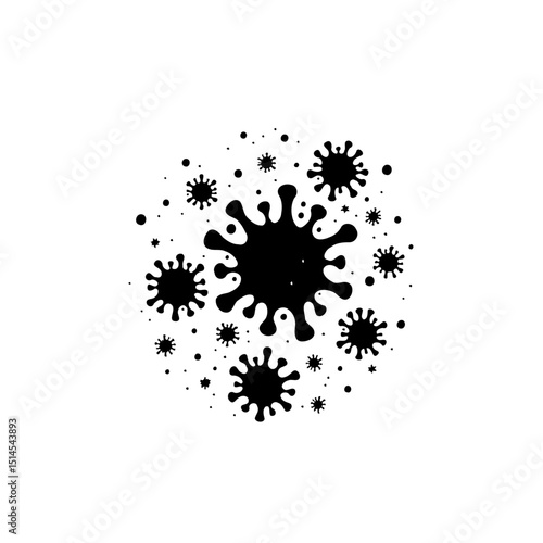 Black and white illustration of a coronavirus particle, showcasing its structure