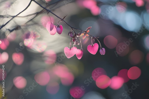 Romantic Pink Heart Shaped Leaves on Branch