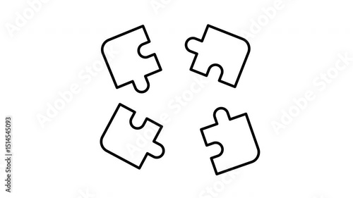Puzzle pieces animated icon. Separate and connect line animation. Business concept. Team collaboration. Black illustration on white background.4k Motion Graphics