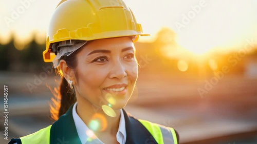 Wallpaper Mural Smiling Asian female supervisor with clipboard on construction site. The Asian female supervisor promotes safety, smiling as she discusses protocols with her team. Torontodigital.ca