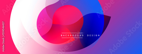 Abstract vibrant design features overlapping circles. Pink, blue, purple hues blend smoothly creating modern aesthetic. Text reads background design.