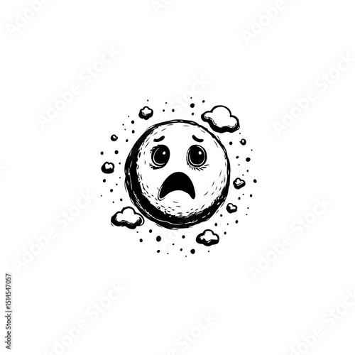 Sadness personified: A stylized monochrome illustration of a gloomy celestial sphere