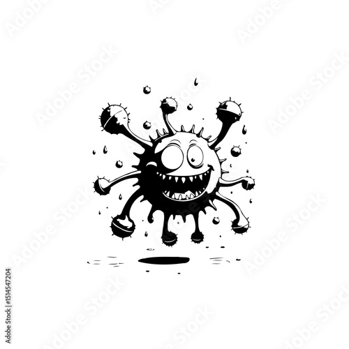 Cartoonish Depiction of a Virus Cell with Expressive Features on White Background