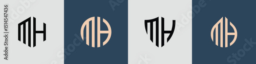 Creative simple Initial Letters MH Logo Designs Bundle.
