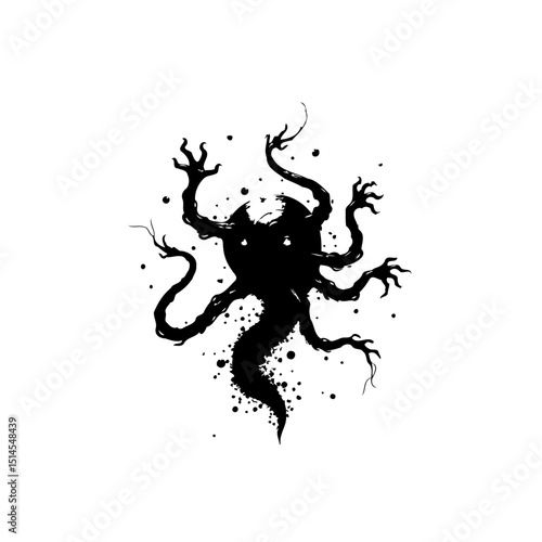 Eerie Black Silhouette: A Creepy Creature with Multiple Limbs and Ominous Eyes
