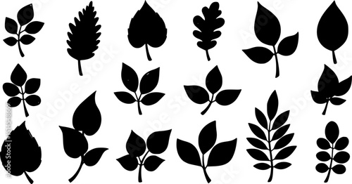 green leaf icon set on a white background.hand drawn leaf set vector illustration decorative elements
