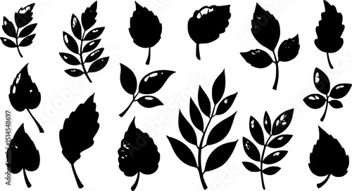 green leaf icon set on a white background.hand drawn leaf set vector illustration decorative elements
