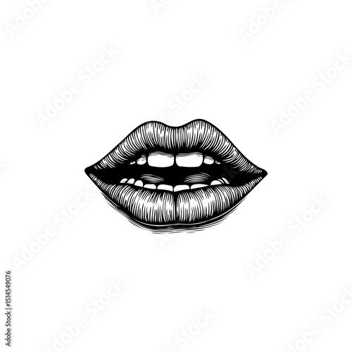 Stylized monochrome illustration of luscious lips conveying sensuality and femininity