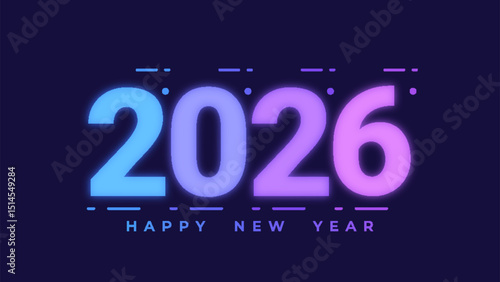 Futuristic glowing number design for New Year 2026. The illustration features bold, luminous digits with a neon effect on a dark background, creating a modern and festive celebration vibe.