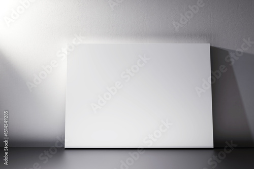 Wallpaper Mural Blank white canvas leaning against a wall in a dimly lit room with dramatic spotlight casting shadows on clean background for display or mockup use. 3D Rendering Torontodigital.ca
