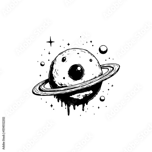 Whimsical planet illustration with playful dripping details and cosmic elements