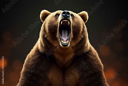 Roaring grizzly bear showing its teeth in a close-up portrait