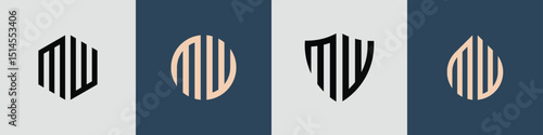 Creative simple Initial Letters MW Logo Designs Bundle.