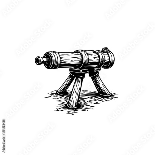 Vintage telescope illustration depicting exploration and scientific discovery tool