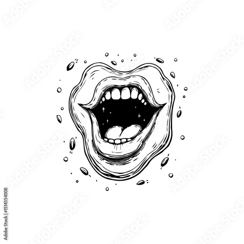 Abstract mouth illustration with rough edgy style, expressing openness and vocalization