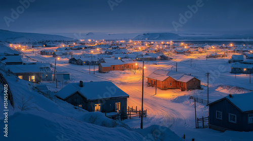 Wallpaper Mural Scenery of Teriberka fishermen village on the shore of the Arctic Ocean at night time. The north of Russia. Torontodigital.ca