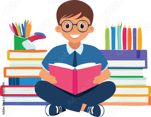 Boy Reading Book Clipart Illustration