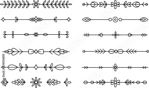Decorative floral dividers set black and white flourishes line art collection