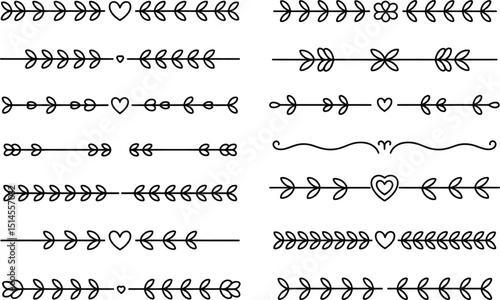 Floral dividers and borders with leaves hearts and decorative elements for design