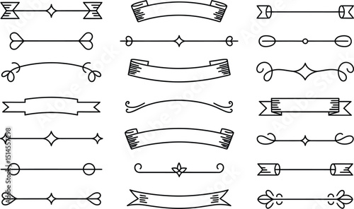 Collection of hand drawn vintage style dividers and banners in black and white