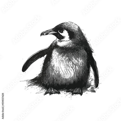 Majestic Emperor Penguin Drawing Detailed Black and White Sketch