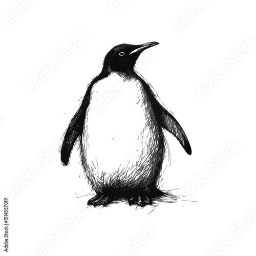 Majestic Emperor Penguin Drawing Detailed Black and White Sketch