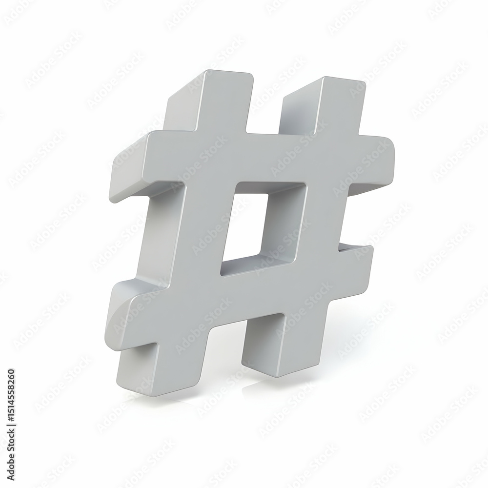 Fototapeta premium Hashtag Symbol Standing Out in 3d Render on White Background