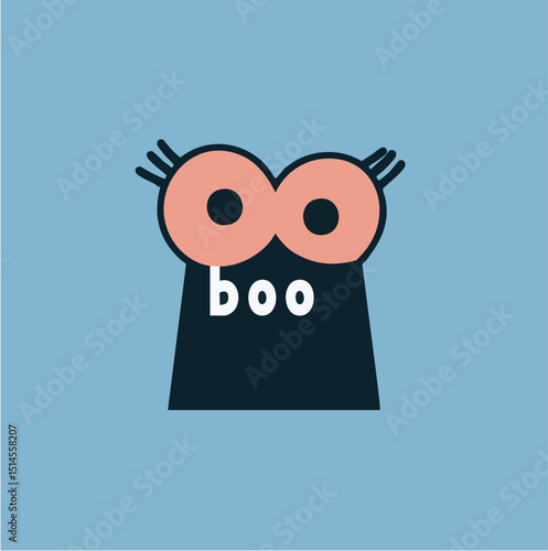 Boo, Cute ghost, vector, 2d, minimalist, monster, icon logo character avatar design, simple flat image, halloween, spooky, creature, shock, scare, startled, concept