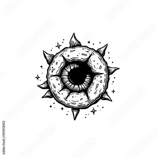 Mystic Eye in the Void: Hand-Drawn Illustration of Cosmic Horror Design