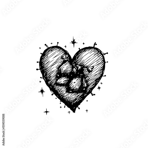 Heartache and healing: A symbolic black and white illustration of a broken heart