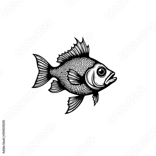 Detailed monochrome illustration of a freshwater fish on a white background