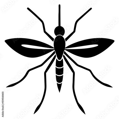 Black and White Detailed Mosquito Silhouette - Biting Insect Pest Icon
