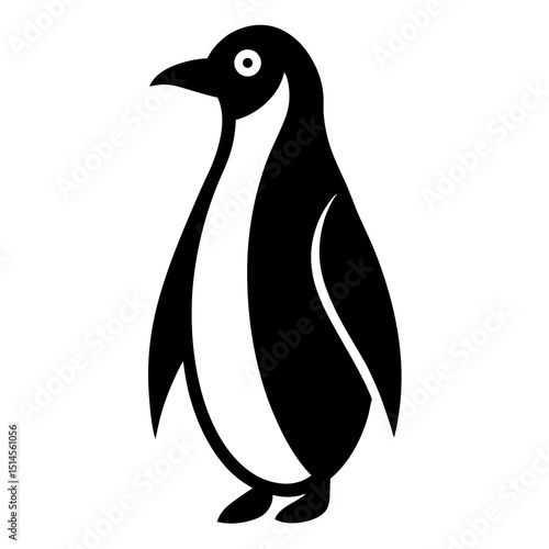 Black and White Stylized Penguin Bird Silhouette - Antarctic Animal Icon