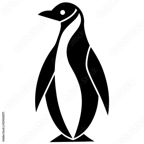 Black and White Stylized Penguin Bird Silhouette - Antarctic Animal Icon