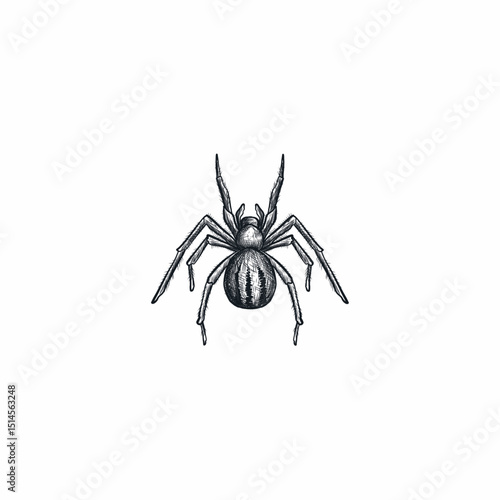 Arachnid Ink Portrait: An intricate black ink illustration showcases a detailed depiction of a spider. The artistic rendition highlights the arachnid's anatomy, with a focus on texture and form.