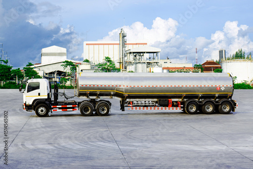 Truck park at warehouse for loading goods at factory