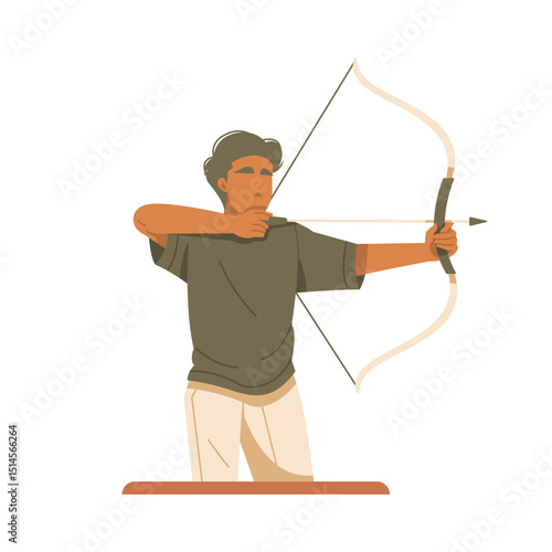 man doing archery isolated illustration
