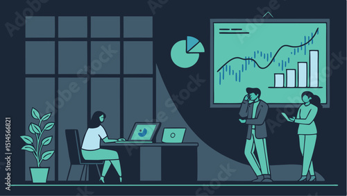 illustration of business people working on laptop