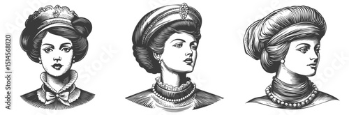 Vintage Portraits of Elegant Women in Classic Engraving Style