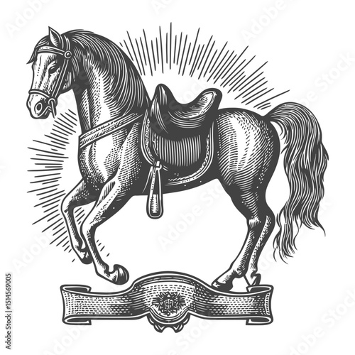 Vintage Engraving of a Majestic Horse in Detailed Woodcut Style