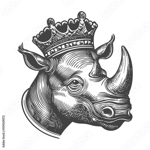 Vintage Engraving of Rhinoceros with Royal Crown Illustration