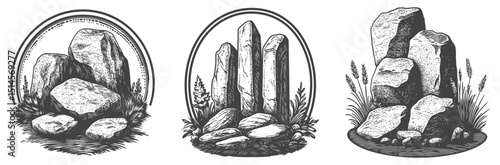 Vintage Engraving of Stones and Rocks in Detailed Illustration Style