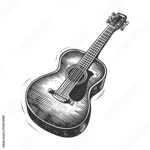 Vintage Woodcut Illustration of a Classic Acoustic Guitar Design