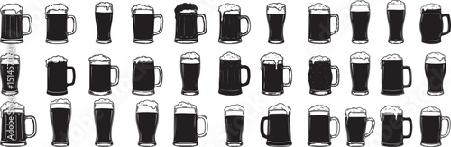 Beer mugs graphic illustration vector art collection for bar pub brewery and restaurant advertisement design